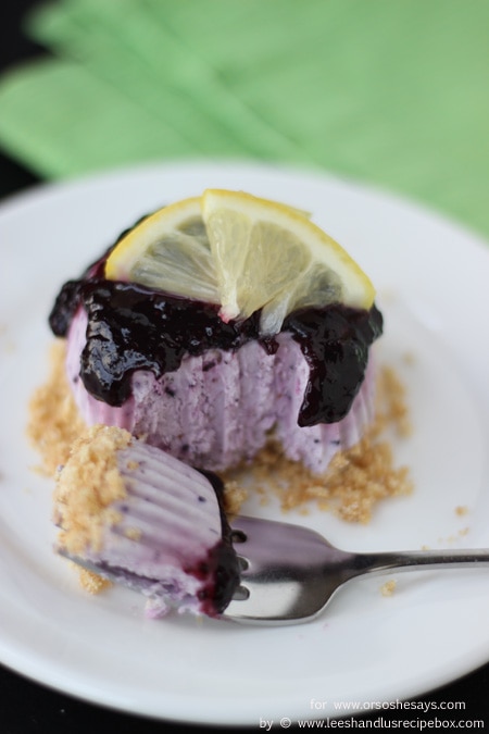 It's no secret that we love cheesecake. And we think this frozen, mini, no-bake version should be declared the official dessert of summer! This blueberry lemon version is cool, light, refreshing, and pretty much everything you could ask for in a dessert. Get the recipe from Leesh and Lu on www.orsoshesays.com today!