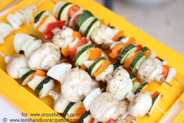 These Rosemary Chicken and Veggie Kebabs are full of flavor, and the resulting chicken is moist, tender and oh-so-delicious! Get the recipe on www.orsoshesays.com.