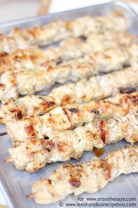 These Rosemary Chicken and Veggie Kebabs are full of flavor, and the resulting chicken is moist, tender and oh-so-delicious! Get the recipe on www.orsoshesays.com.