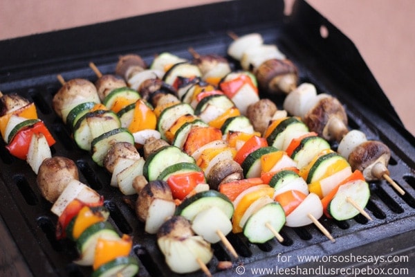 These Rosemary Chicken and Veggie Kebabs are full of flavor, and the resulting chicken is moist, tender and oh-so-delicious! Get the recipe on www.orsoshesays.com.