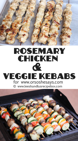 These Rosemary Chicken and Veggie Kebabs are full of flavor, and the resulting chicken is moist, tender and oh-so-delicious! Get the recipe on www.orsoshesays.com.