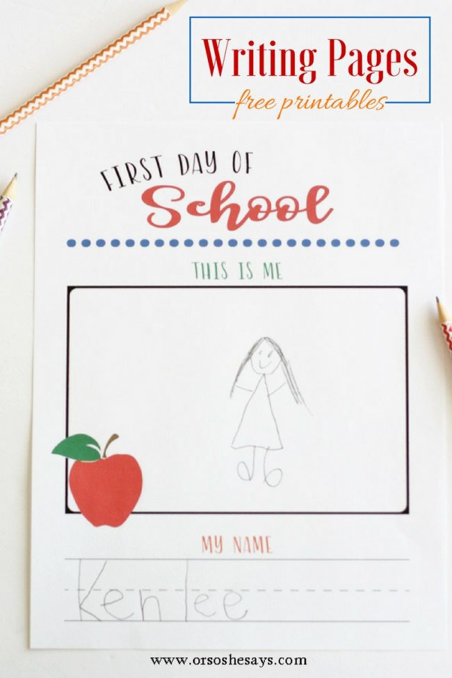 These first and last day of school writing pages will let you see how much your child's motor skills have grown during the school year. Get the printable at www.orsoshesays.com