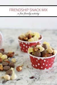 This friendship snack mix is a great activity to get the family together and talking about their favorite things.