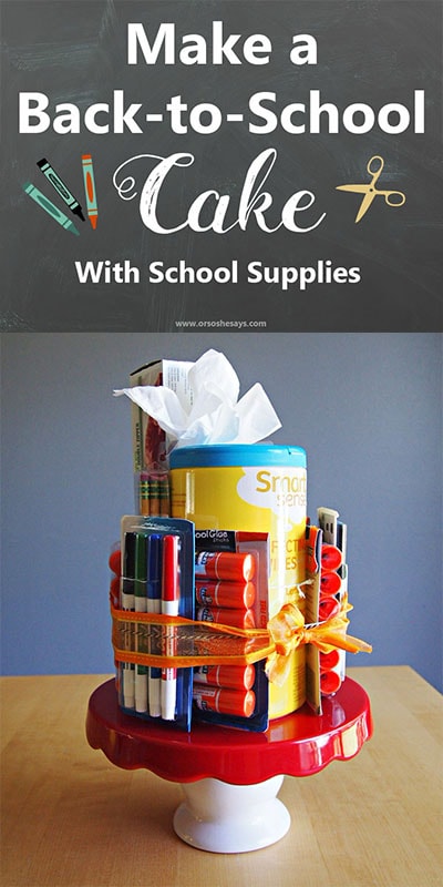 Shop Kmart to get the back-to-school essentials you need to make your kids' teachers a school supplies cake! See the how-to in today's post on www.orsoshesays.com.