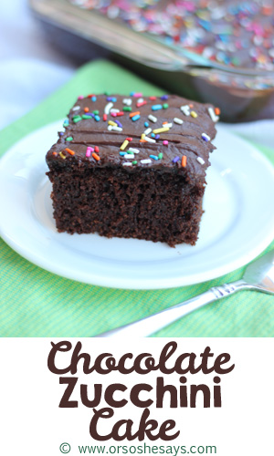 Looking for a way to use up the endless zucchini or summer squash from your garden? Make this decadent chocolate zucchini cake and share it with your neighbors, take it to a potluck, or have it ready for an after-school snack. www.orsoshesays.com
