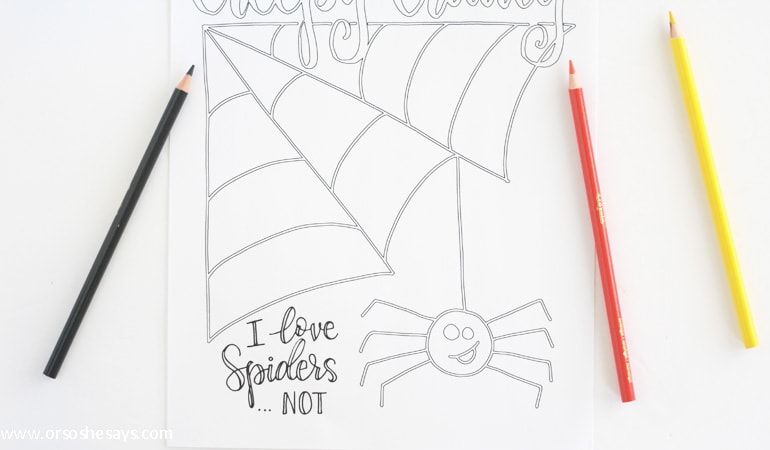 This free printable Halloween coloring page will give your kids the creepy crawlys and have them super excited for Halloween. Get it on the blog: www.orsoshesays.com