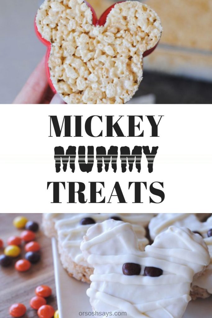 One of my favorite Halloween Time treats is the Mickey Mummy Crispy Treats. They are a seasonal treat offered during Halloween Time and can be found at the Candy Palace in Disneyland. Luckily, you can make a batch right at home with this copycat recipe, even if you aren’t planning on attending the frightful fun. www.orsoshesays.com #mickeymouse #mickeytreats #mummy #halloween #recipe #ricekrispytreats #snacks