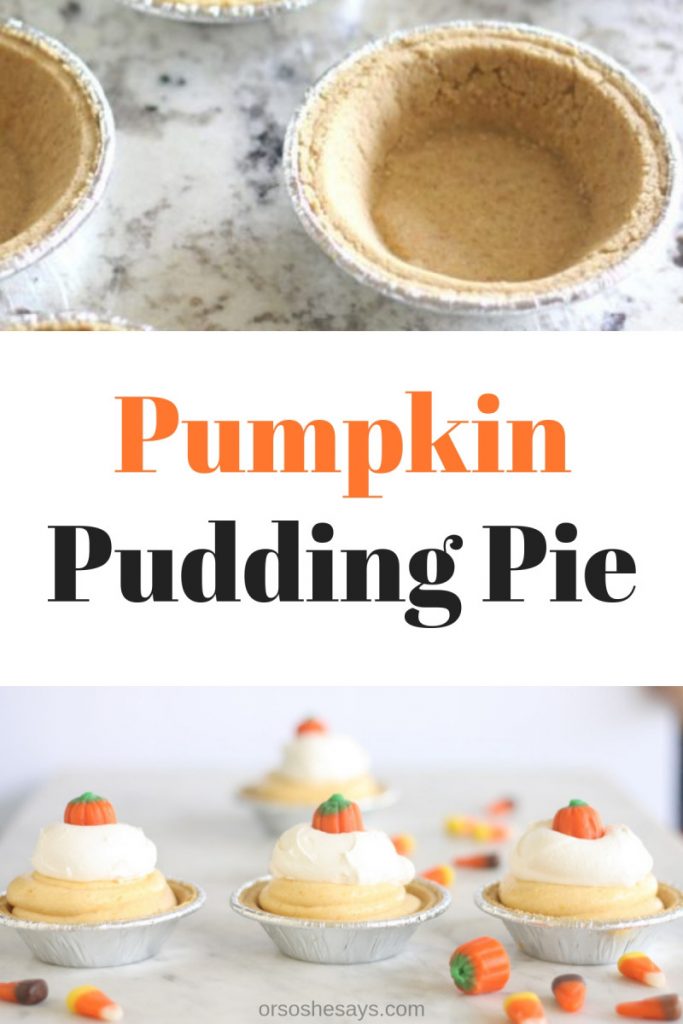 This pumpkin pudding pie is a silky smooth dessert that will be a fun addition to any of your festive holiday gatherings. Get the recipe on www.orsoshesays.com. #pumpkinpie #pumpkinpudding #pumpkinpuddingpie #dessert #thanksgiving #autumn #fall #recipe