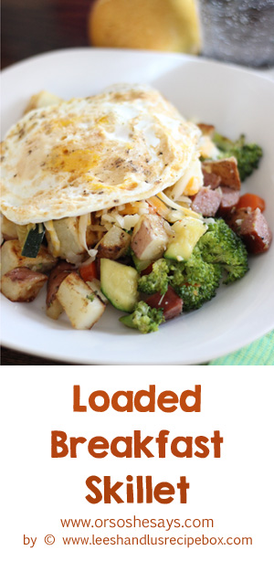 This loaded breakfast skillet is our go-to brinner when we have veggies in the fridge that need to be used up. It's so fast, filling, and easily adaptable to whatever veggies you have on hand. Get the how-to on the blog: www.orsoshesays.com