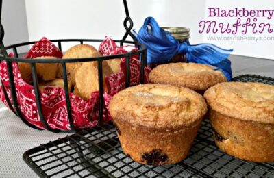 Blackberry muffins are the perfect mix of tart and sweet, and they're great for breakfast on the go. Get the recipe from Jana today on the blog! www.orsoshesays.com