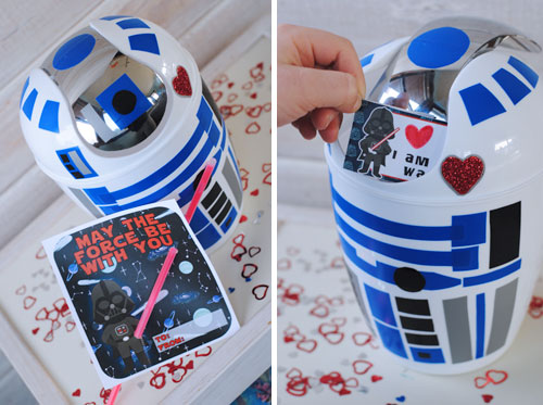 You are going to love today’s last-minute Valentine's Day craft: an R2-D2 Valentines Box! Get the instructions on www.orsoshesays.com #valentinesday #valentine #r2d2 #starwars #starwarsvalentine