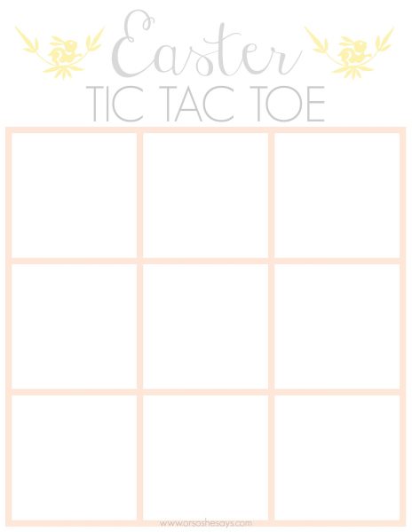 I'm sharing a free, quick, easy printable Easter tic-tac-toe game today that you can print out at home in a matter of minutes, and have a fun activity for your day's festivities. Get it at www.orsoshesays.com.