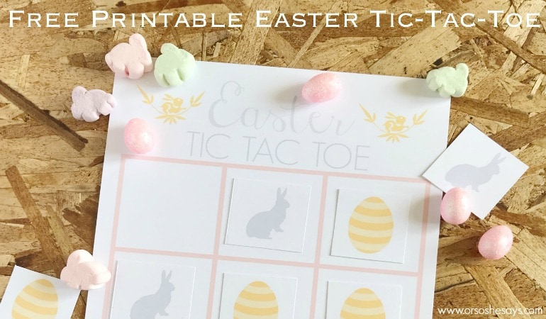 I'm sharing a free, quick, easy printable Easter tic-tac-toe game today that you can print out at home in a matter of minutes, and have a fun activity for your day's festivities. Get it at www.orsoshesays.com.