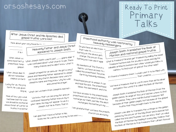 If your child has an April primary talk, then you're in the right place! Get free, printable, fill-in-the-blank talk templates today on the blog. www.orsoshesays.com
