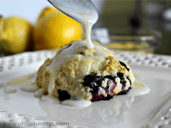 It has felt like spring for weeks! Which makes me want everything lemon! In my food, in my laundry, in my cleaning products, even in my car. Everywhere!! That's why I decided it was time to make lemon blueberry drop scones. www.orsoshesays.com