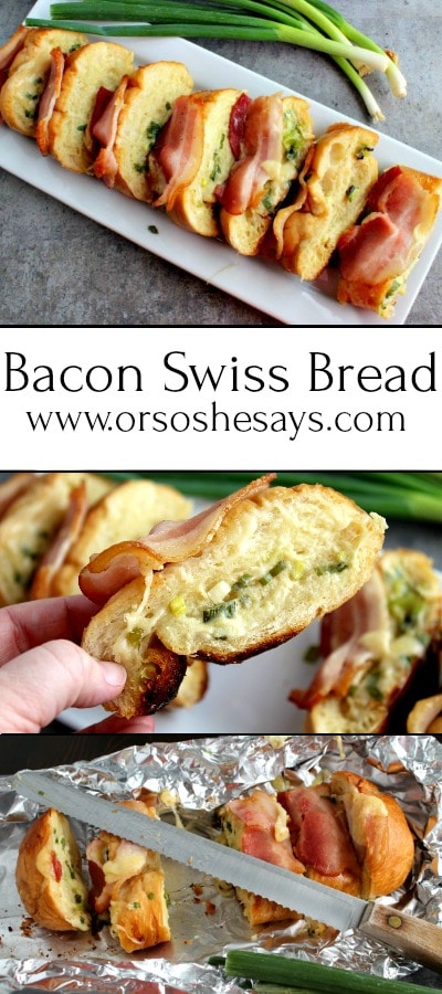 Bacon and cheese and carbs... What could be better than this Bacon Swiss Bread that brings all three together?! Get it today on the blog: www.orsoshesays.com