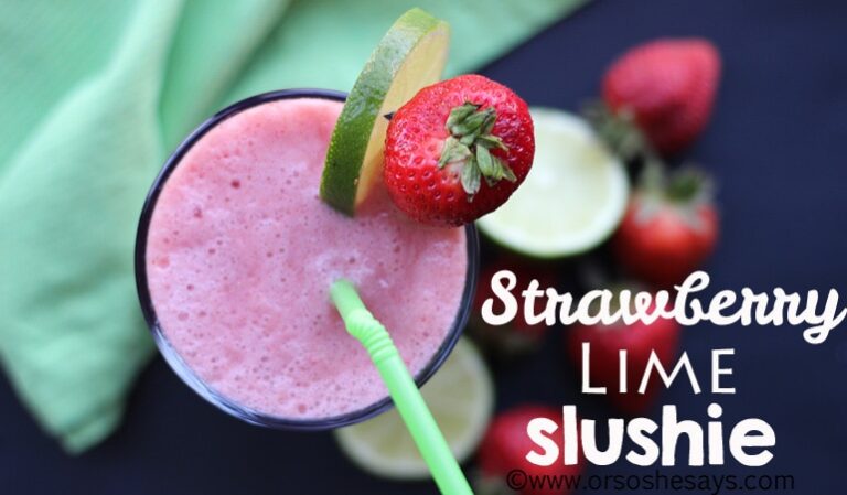 Are you looking for a homemade slushie recipe to beat the summer heat? Look no further, because Leesh & Lu are here with a delicious strawberry lime flavored concoction that's just perfect. www.orsoshesays.com #slushierecipe #slushie #recipe #summer #strawberrylimeslushie #dessert #mormonblogger #mormon #ldsblogger #lds #blogger #summerwithkids
