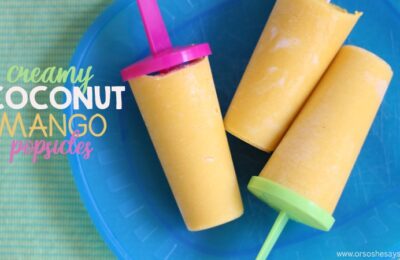 How to Make Homemade Popsicles with a Creamy Twist - Coconut Mango Popsicle Recipe www.orsoshesays.com #homemadepopsicles #recipe #popsiclerecipe #popsicle #icepop #dessert #lactosefree #dairyfree #coconutmilk #yum #LDSblogger #blogger #ontheblog