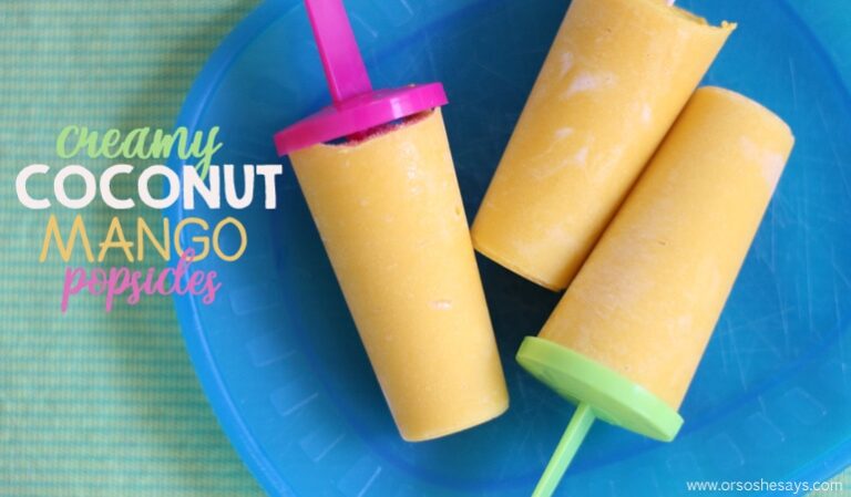 How to Make Homemade Popsicles with a Creamy Twist - Coconut Mango Popsicle Recipe www.orsoshesays.com #homemadepopsicles #recipe #popsiclerecipe #popsicle #icepop #dessert #lactosefree #dairyfree #coconutmilk #yum #LDSblogger #blogger #ontheblog