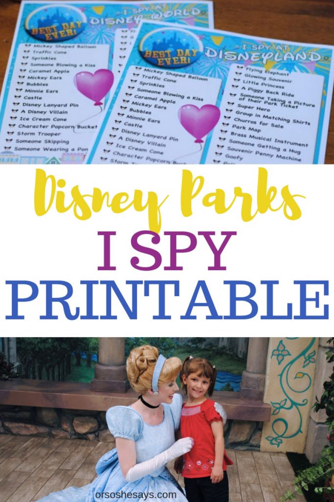 I hope you have fun with this I Spy Free Printable game as you make magical memories with your family at the Disney Parks! www.orsoshesays.com #disney #disneyland #disneyworld #ispy #magic #familyvacation #vacation #printable