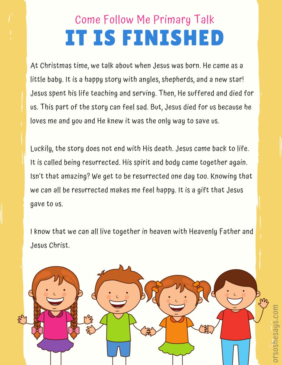 One-Minute Talks for Primary. These talks follow the outline of the Come Follow Me for Primary Manuel. #OSSS #Printable #ComeFollowMe #PrimaryTalk