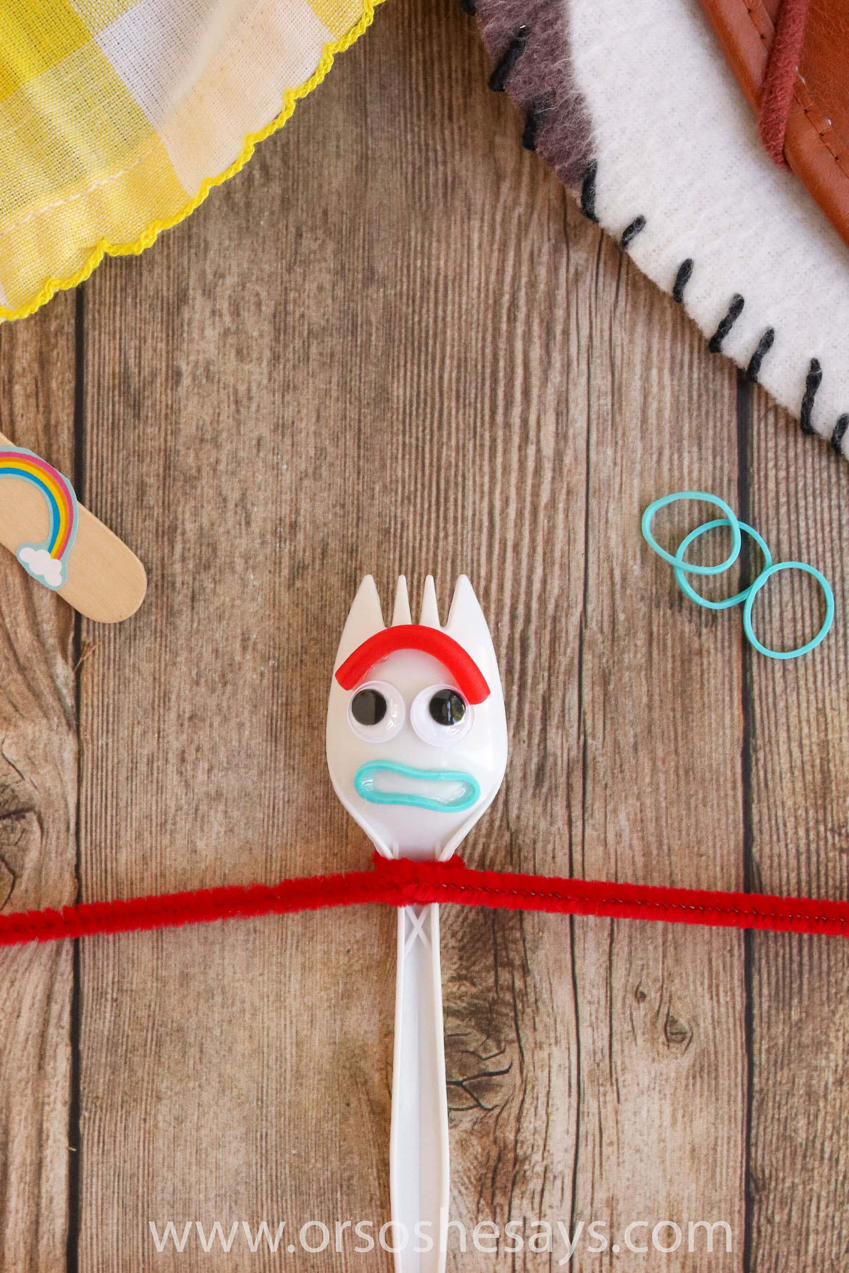 This DIY Forky from Toy Story 4 is so adorable! Perfect for a Toy Story birthday party activity or to make on a summer day. #toystory #toystory4 #forky #disney #disneyland