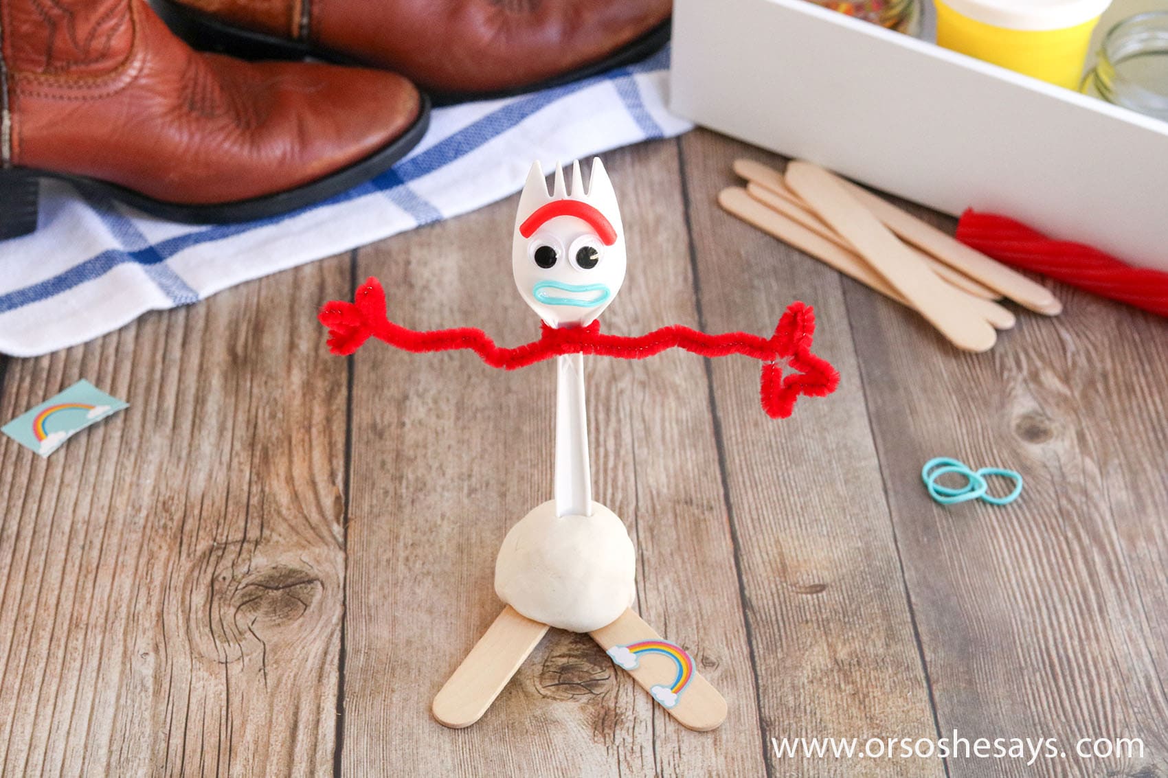 This DIY Forky from Toy Story 4 is so adorable! Perfect for a Toy Story birthday party activity or to make on a summer day. #toystory #toystory4 #forky #disney #disneyland