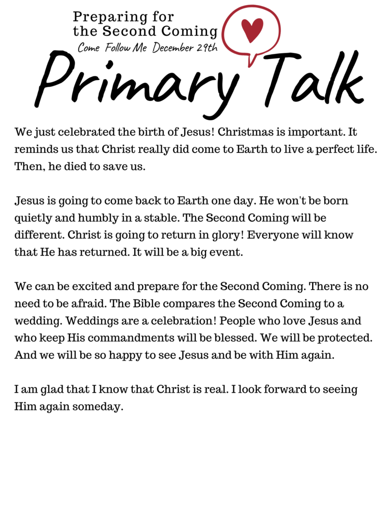 Primary Talk about Preparing for the Second Coming of Christ. #OSSS #SecondComing #LDS #ComeFollowMe