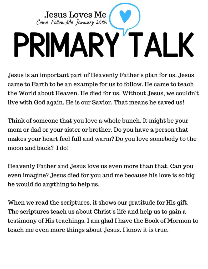 Jesus Loves Me Book Of Mormon Primary Talk Template. #OSSS #BOM #Jesus #PrimaryTalk #ComeFollowMe