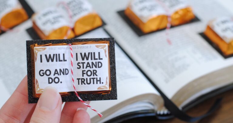 2020 LDS Youth Theme I Will Go And Do Handout. Cute chocolate scriptures with theme on top. #OSSS #GoAndDo #2020YouthTheme #LDS #Printable