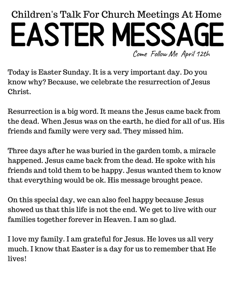 Children's Talk for Church Meetings at Home- Easter Message. #OSSS #LDS #EASTER #PRIMARYTALK