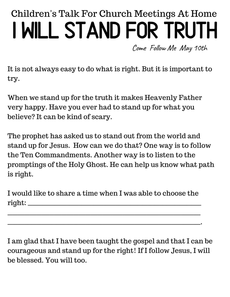 LDS PRIMARY TALK: I Will Stand For Truth #OSSS #ComeFollowMe #God #LDSPrimary