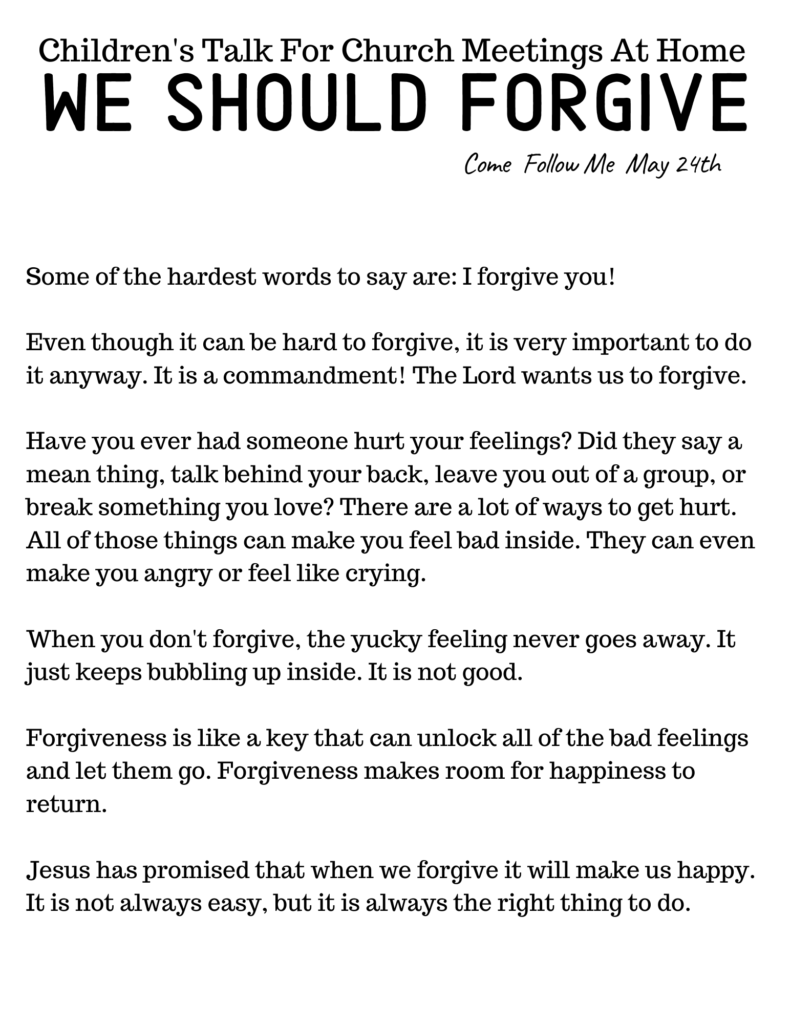 LDS Primary Talk: We Should Forgive #OSSS #ComeFollowMe #God #LDSPrimary