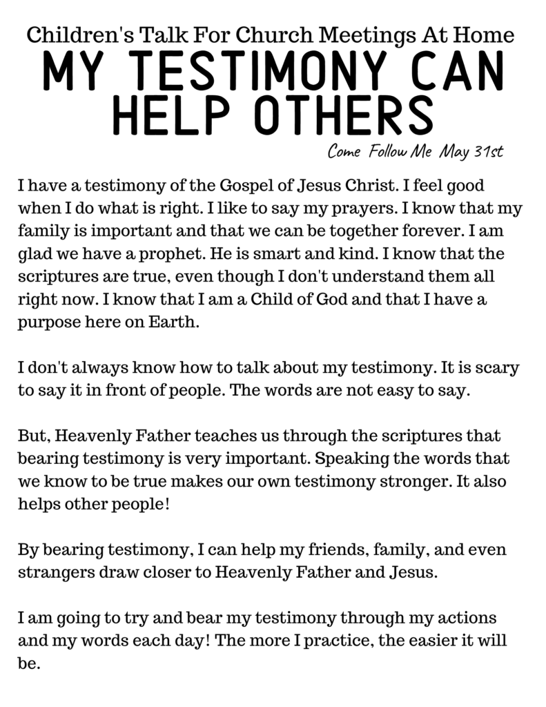 LDS Primary Talk for Home Based Church: My Testimony Can Help Others #OSSS #ComeFollowMe #God #LDSPrimary