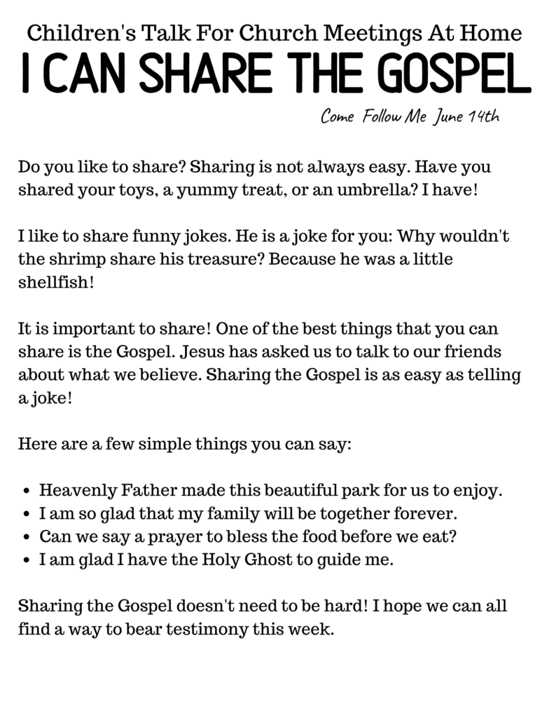 Share the Gospel Primary Talk for Children