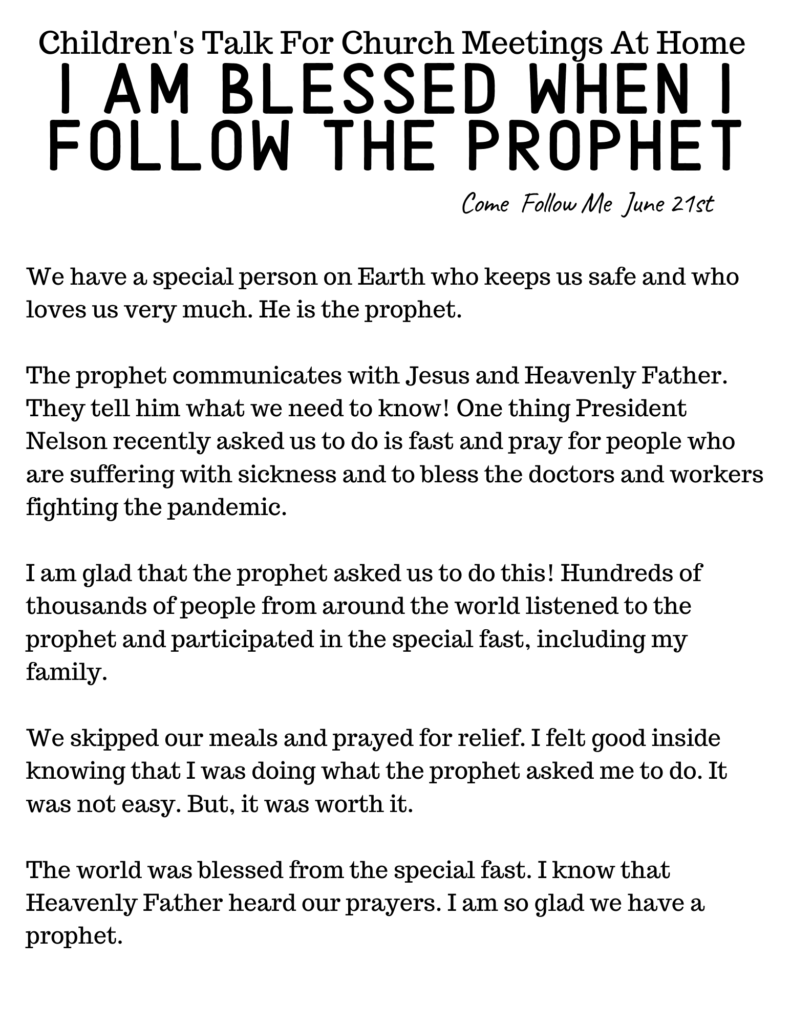 Come Follow Me Talk for June 2020 on following the Prophet.