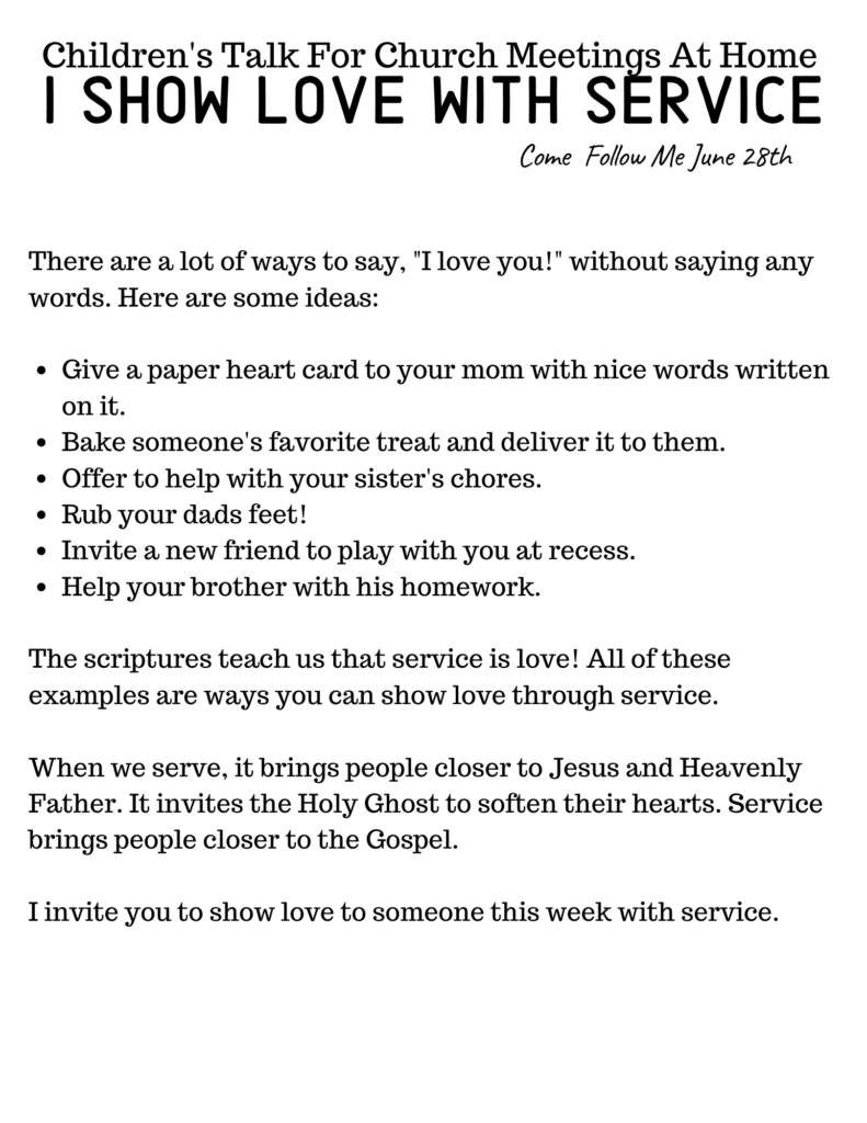 Show love through service Primary Talk.