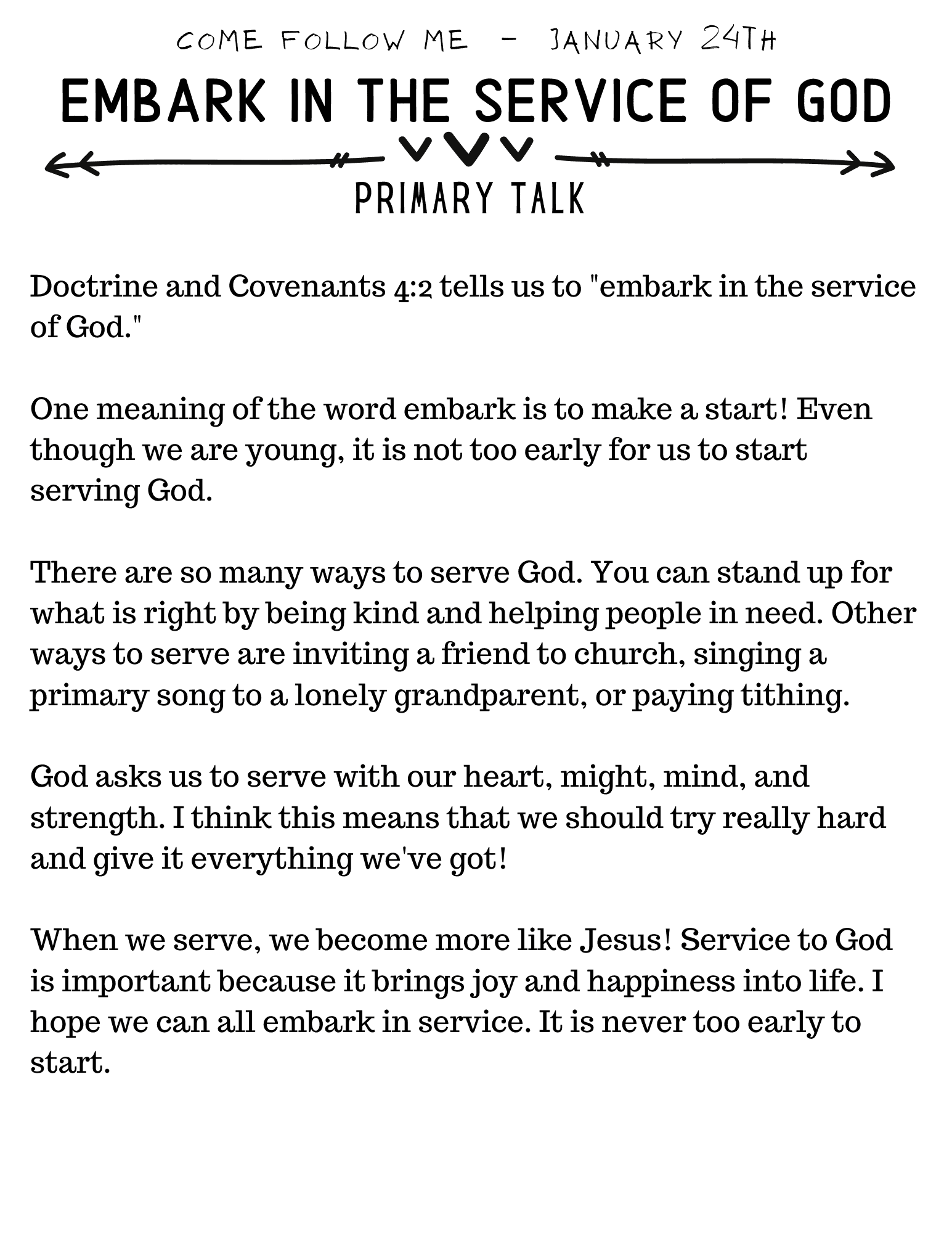 Template for Primary Talk on Embarking in the Service of God