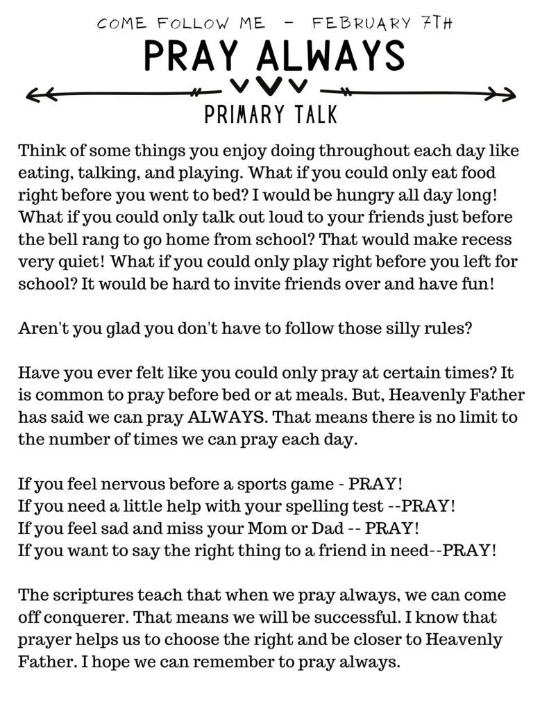 Pray Always Primary Talk 