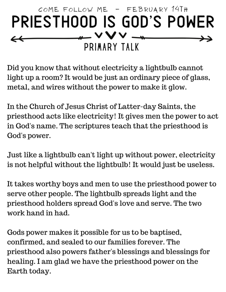 Priesthood Is Gods Power Primary Talk