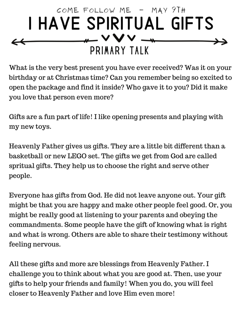 Primary Talk about Spiritual Gifts