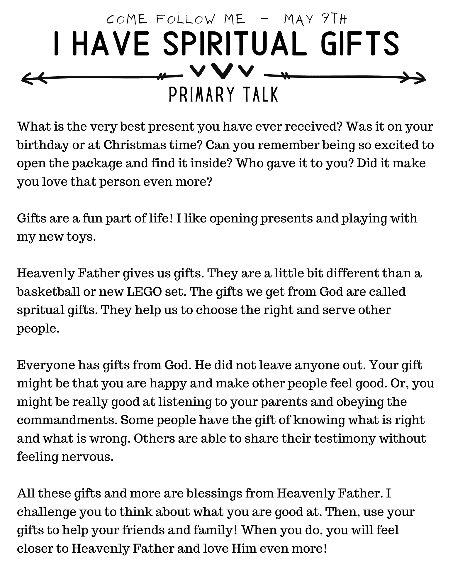 Awesome Primary Talks for Kids May Topics - Or so she says...