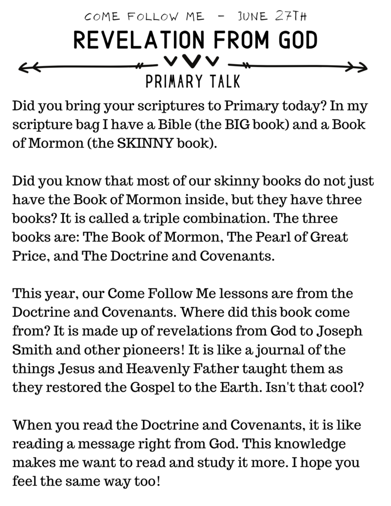 Simple and Easy to Read Primary Talk about The Doctrine and Covenants and Revelation From God #D&C #OSSS #Revelation #Study #ComeFollowMe #PrimaryTalk