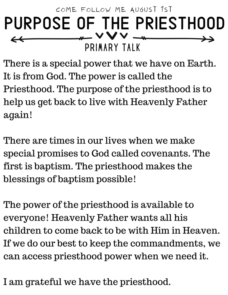 The Priesthood is for all of God's Children. Simple Primary Talk about this special power on Earth. #OSSS #Priesthood #ComeFollowMe 