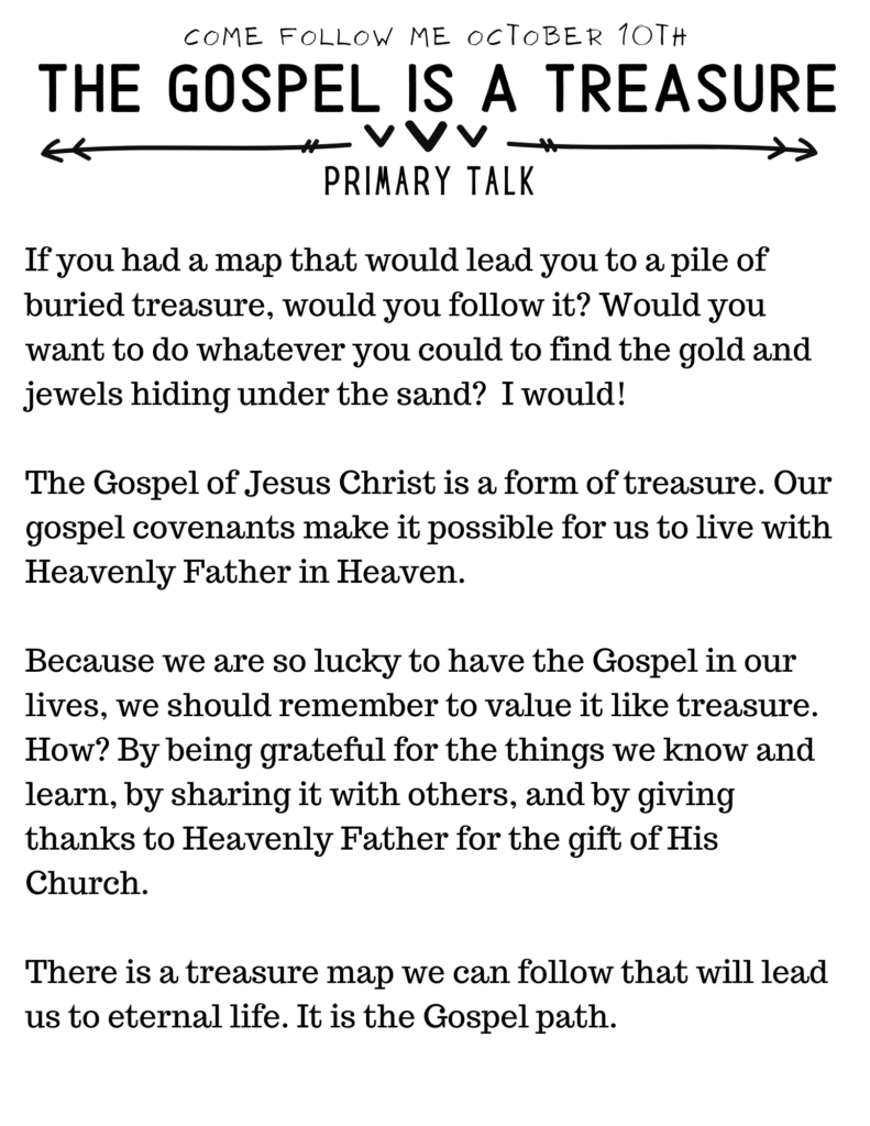 Primary Talk about how The Gospel is a Treasure #OSSS #PrimaryTalk #LDS #ComeFollowMe