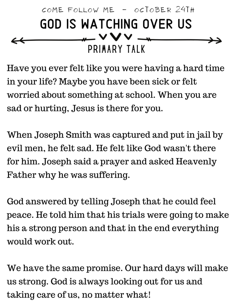 Primary Talk about how God is always watching over us. #OSSS #PrimaryTalk #God #Promises
