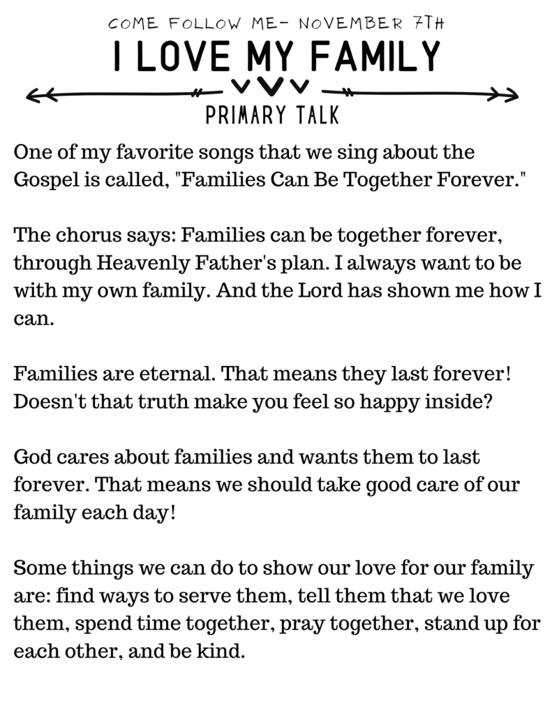 Primary Talk: Families can be together forever. #OSSS #ComeFollowMe #Families #Eternal