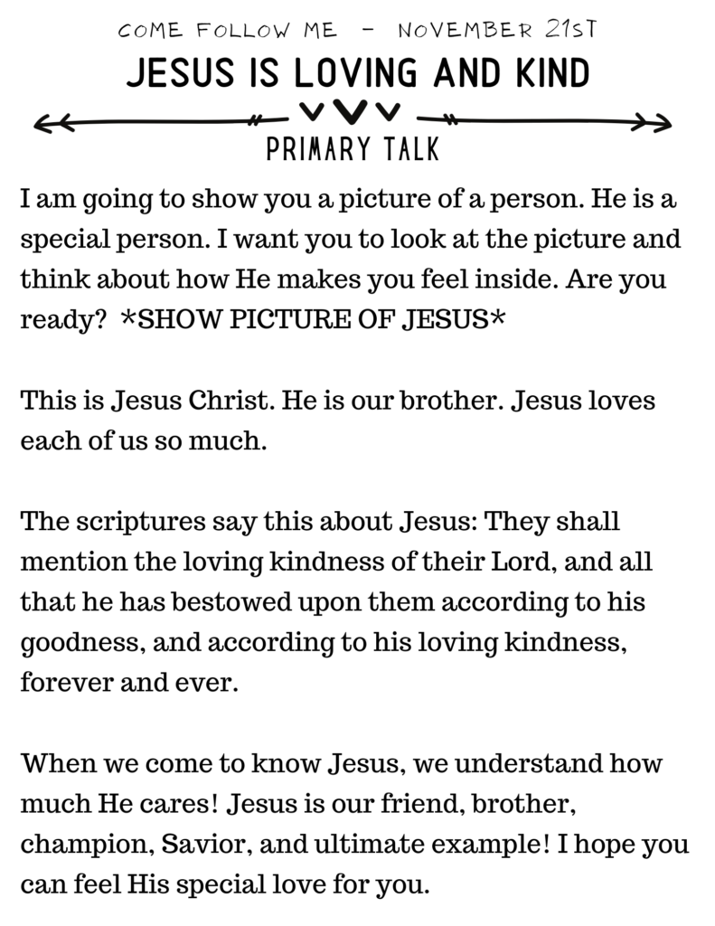 Primary Talk: Jesus is Loving and Kind. #PrimaryTalk #OSSS #ComeFollowMe #Jesus