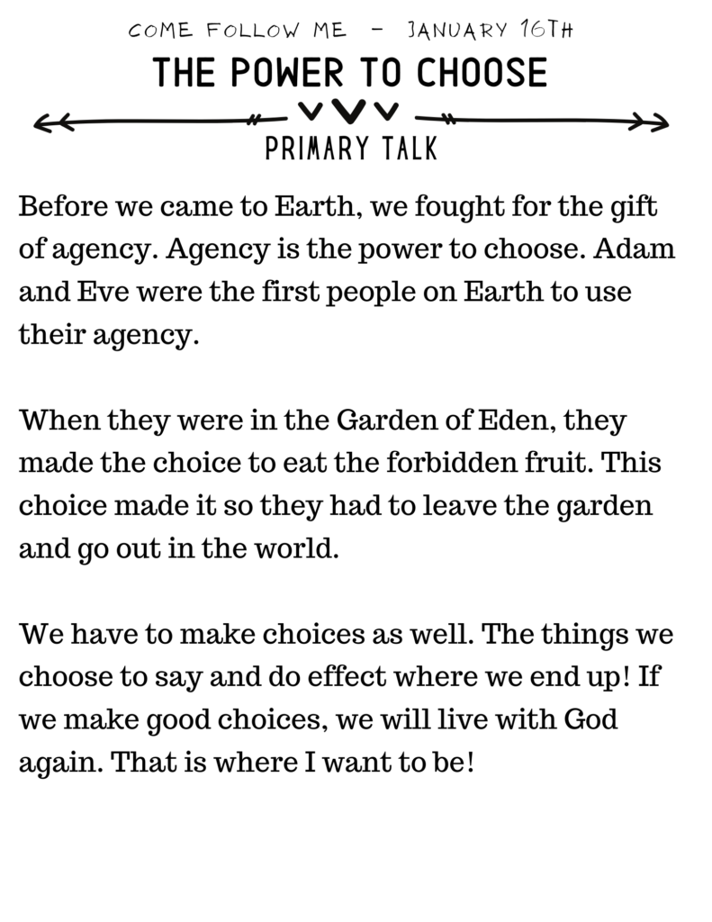 Primary Talk written about the topic of agency. We have the power to choose good. #OSSS #Choice #PrimaryTalk #Agency