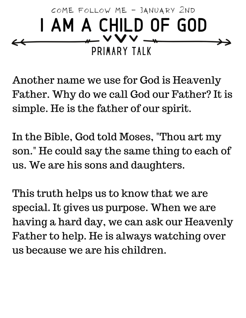 Simple Primary Talk for Children about the topic: I Am A Child of God #OSSS #PrimaryTalk #God #ComeFollowMe